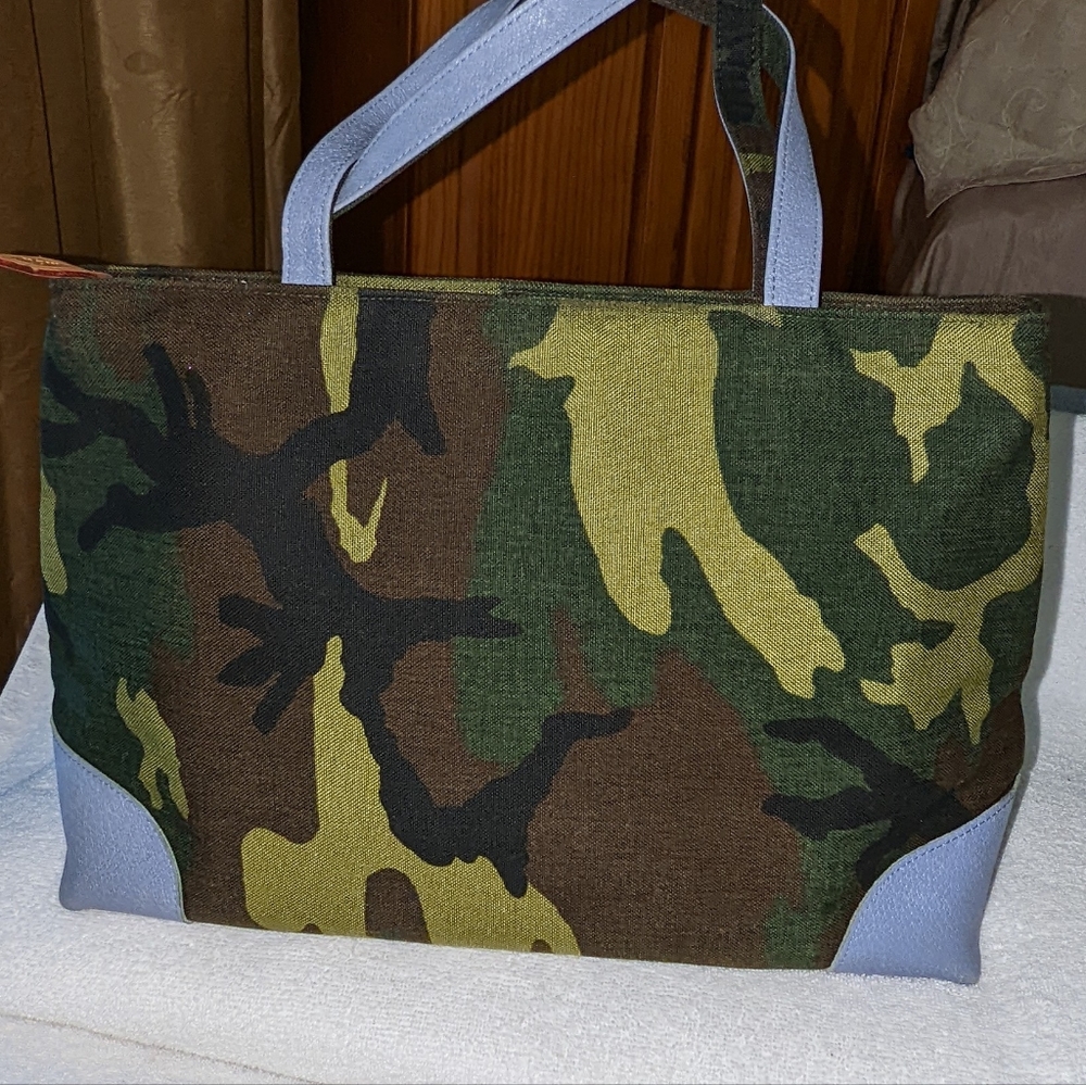 MZ Wallace London Camo corduroy canvas with leather trim.